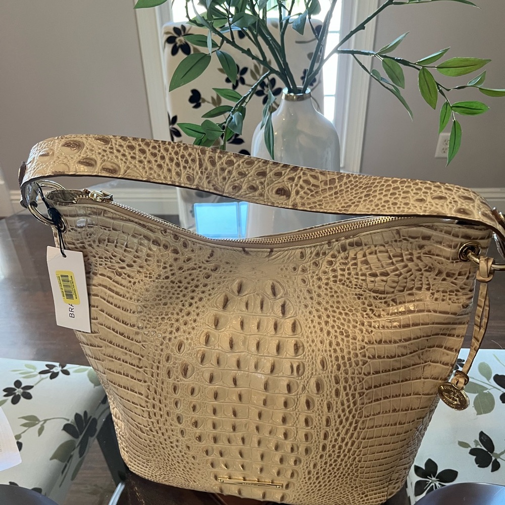 Brahmin Tan Crocodile-Embossed Shoulder Bag NWT. This is a large purse.